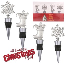 Paquete de 4 tapones para botellas de vino para decoración de Navidad, tapones únicos de vino de aleación, decoración de invierno, suministros para fiestas, bodas, Navidad, accesorios de vino, regalo para anfitriona, corcho para botellas de vino