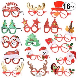 16 PCS Holiday Glasses,Cute Christmas Glasses Frames ,Flexibility to Fit All Sizes,Great Fun and Festive for Annual Holiday and Seasons Themes, Christmas Party,Christmas Dinner ,photos booth.