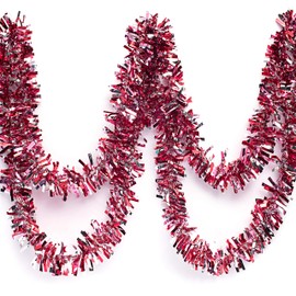 Anderson's Three-Color Metallic Tinsel Twist Garland, Red, Silver, Pink - 4 inches Wide x 25 feet Long, Parade Float Decorations for Trailer, Metallic Tinsel Garland, Christmas Garland Décor