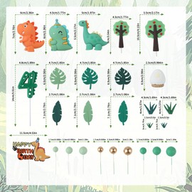 Juego de decoraciones de tartas de dinosaurio, con hojas de dinosaurio, decoraciones de tartas y número de dinosaurio, 3 velas incluidas para decoraciones de fiestas de cumpleaños, decoraciones de