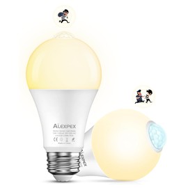 ALEXPEX Motion Sensor Light Bulbs, 13W(100W Equivalent) 1100lm Motion Activated Auto Dusk to Dawn LED Bulb, A19 E26 2700K Soft White Outdoor/Indoor Lighting for Garage Porch Stairs Patio, 2 Pack
