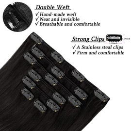 Savasana Clip in Hair Extensions Real Human Hair Natural Black Full Head Long Straight Hair Extensions for Women 7 Pcs Thick Full End 80g Clip on Hair Extensions 14 Inch #1B