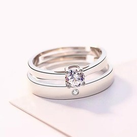 Anillo Pareja Ajustable,Anillo De Compromiso Para Pareja Plata 925+ Caja De Regalo