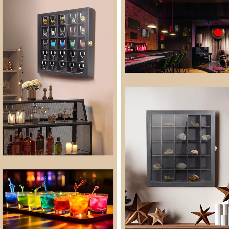 Tutata Shot Glass Display Case - 25 Slot Holder with