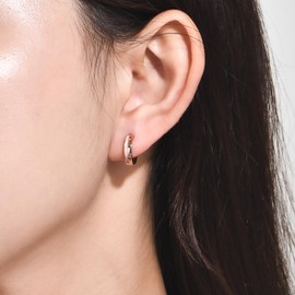 PHNIBIRD Hoop Earrings Rose Gold Women's 925 Sterling Silver Hoop Earrings with Mother of Pearl Diameter 13 mm Small Sleeping Hoop Earrings, Sterling Silver, Nacre