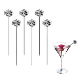 Sipoyen Rose Cocktail Picks for Drinks 4 Inch Stainless Steel Reusable Martini Picks Cocktail Garnish Skewers for Olive, Twist, Berry, Beach Style Decor 6-Piece