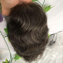 Dreambeauty 10x8 Inch Toupee for Men ,European Human Hair Lace Front Natural Hairline Men's Hairpieces 0.08mm Thin Skin PU V-looped Replacement System (#60% #1B Color Mixed 40% Grey Synthetic Hair)