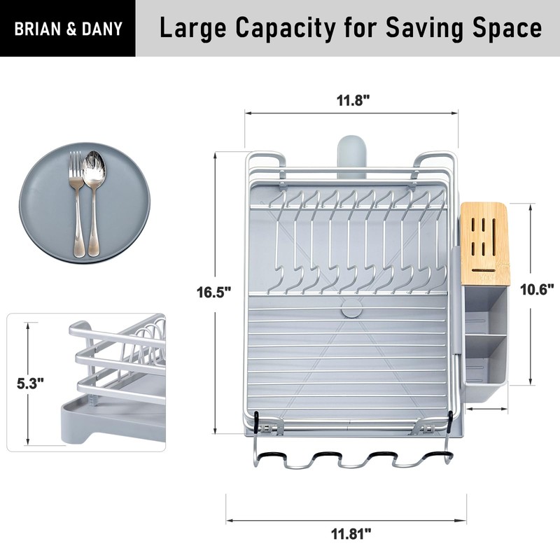 BRIAN & DANY Aluminum Dish Drying Rack, Dish Racks for