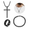 Collar Cruz Y Pulsera Cubana Anillo Hombre Acero Inoxidable