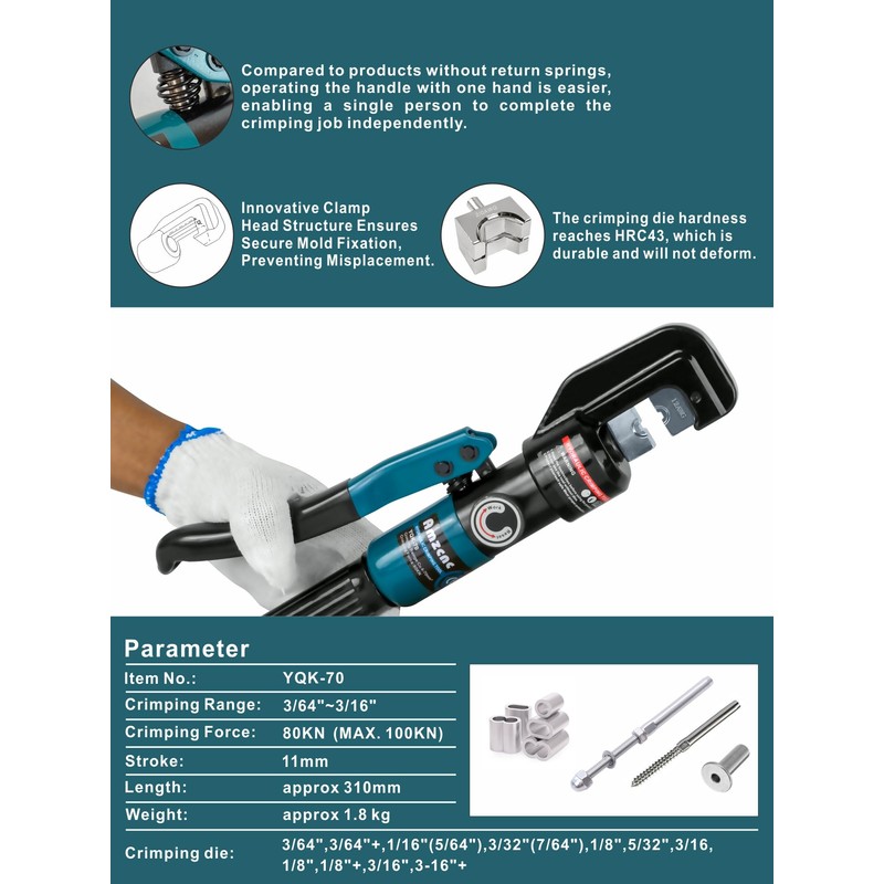 AMZCNC Wire Rope Crimping Tool for Aluminum Crimping Loop Sleeve,