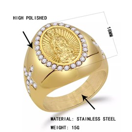 JAJAFOOK Men's Gold Plating Cubic Zirconia Our Lady of Guadalupe Virgin Mary Ring Religious Ring Size 7-13