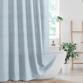 Craidlela Stall Fog Blue Waffle Weave Shower Curtain 36 x 72, Modern Small Half Size Fabric Weighted Narrow Bathroom Curtain, Waterproof Heavy Duty Shower Curtain Set