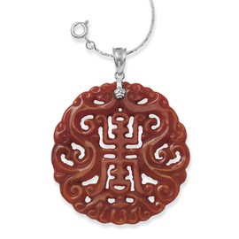 SAGEFINDS Red Jade Long Life Pendant - Round Medallion Sterling Elegance Pendant - Circle Pendant Necklace for Women – 24 inch