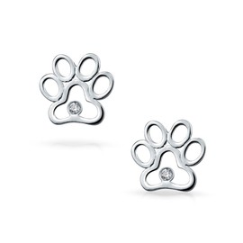 BFF Cut Out CZ Accent Best Friend Animal Pet Lover BFF Cat Dog Puppy Paw Print Stud Earrings For Women Teen .925 Sterling Silver
