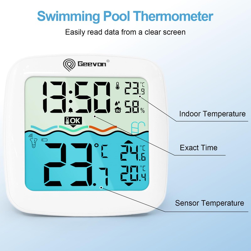 Pavlleen Wireless Pool Thermometer, Waterproof Swimming Pool Thermometer, Digital Indoor