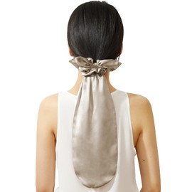 LILYSILK 100% Silk Bonnet for Sleeping & Daily Usage, 2-in-1 Silk Bow Hair Ties with Silk Scrunchies for Long and Curly Hair Elastic Adjustable for Women Ladies and Girls Bright Coffee