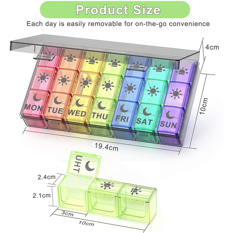 7 Day Pill Box Organiser 3 Times a Day, Large