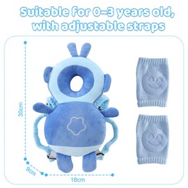 DAVBNM Baby Head Protector Backpack, Toddler Toddler Head Protector, Knee Pads for Crawling, Protection Safety Pads for 4-24 Months Toddler Baby Walking, Adjustable, Blue