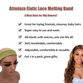Atimiaza 2 Pcs Elastic Gold Lace Melting Bands - Wig Band for Lace Fronts, Edge Wrap to Lay Edges (Pack of 2)