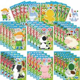 TIAMECH Make Your Own Farmer Stickers - 24 Sheets Farm Animals Pig Make A Face Stickers for Kids, Birthday Party Favors & Educational Classroom Rewards
