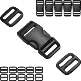 HISUNTEC Buckles for 3/4" Straps: 6 set Side Release Buckle and 12 pcs Tri-Glide Sliders Fit 0.75 inch (20 mm) Wide Nylon Webbing, Plastic Snap Clips Quick Fasteners Replacement Dual Adjustable