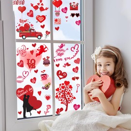 9 Sheets Valentine's Day Cling Stickers Angel Flowers Stickers Decorations Sexy Lips Double Sided Printing Stickers for Valentine's Day Wedding Anniversary Party Shop Window Glass Display Decoration