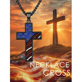MEDWISE 4th of July Outfits Wooden Cross Necklace Black for Men S925 Sterling Silver, American Flag Cross Pendant Patriotic Christian Protection Jewelry for Men Women Husband Son Father's Day