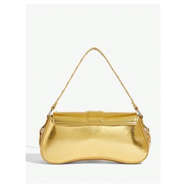 Verdusa Women's Shoulder Bag Y2K Handbag Rivet Punk Hobo Purse with Buckle, Gold, One Size