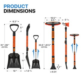 MoNiBloom Extendable Ice Scraper and Brush with Squeegee for Car 4 in 1 Emergency Snow Shovel, Ergonomic Foam Grip and 180° Pivoting Brush Head Car Snow Kit for Cars, Trucks, SUVs, Vehicle