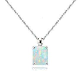 B. BRILLIANT Sterling Silver Synthetic White Opal Octagon-Cut Solitaire Pendant Necklace for Women