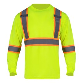 FONIRRA Hi Vis Shirts for Men Reflective ANSI Class 2 Safety Long Sleeve High Visibility Work Construction T Shirts