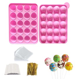 Silicone Cake Pop Molds, 20 Cavity Lollipop Molds with 100pcs Cake Pop Sticks 100pcs Candy Treat Bags 100pcs Gold Ties, Cake Pop Kit for Lollipop Chocolate Making and Packing