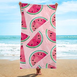 Irisbell Cotton Beach Towel 63 x 32 inch Large Sand Free Towels for Travel,Quick Dry Absorbent Swimming Beach Towels for Pool Yoga Gym Camping (Pink Watermelon)
