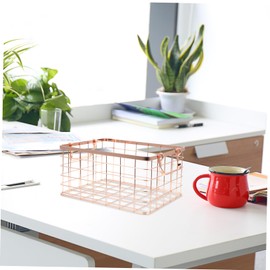 iplusmile Wire Mesh Basket Portable Iron Storage Holder with Handle for Vegetables and Refreshments Nordic Style Decorative Hand Basket Rose Gold Color