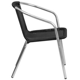 Bowery Hill Aluminum and Rattan Stacking Patio Chair in Black