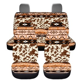 ZIATUBLES Aztec Tribal Cow Print Car Seat Cover for Front 2 Pack Auto Seat Covers Breathable High Back Bucket Seat Protector Soft Washable Automotive Accessories Fit SUVs Sedan