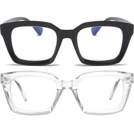 REAVEE 2 Pack Oprah Style Oversized Reading Glasses for Women Men Blue Light Blocking, Ladies Stylish Retro Square Large Computer Readers (Black/Clear 3.0x)