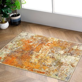 Lahome Modern Abstract Area Rug - 2x3 Small Bathroom Rugs Washable Entry Rug Kitchen Sink Mat, Contemporary Soft Non Slip Indoor Throw Carpet for Entryway Bedside Living Room, Yellow/Gold/Cream
