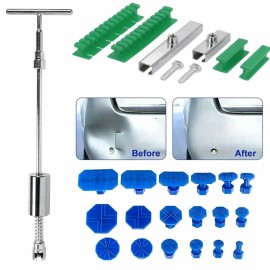 Unbranded Glue Sticks Hot Melt for Glue Gun Craft DIY Car Paintless Dent Repair Damage Kit - 1PCS T-bar+18pcs Tabs+Green Slide Hammer