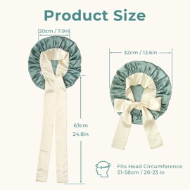 LumeSilk 100% Mulberry Silk Hair Bonnet, Double-Layered Silk Hair Bonnet, Sleep Cap with Ribbons (Green)