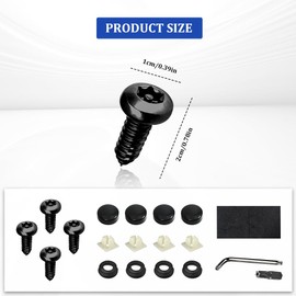 RGOAANC Black License Plate Screws, Stainless Steel Mounting Hardware Kit, Rustproof Stainless Steel Car Tag Plate Mounting Hardware, M6 (1/4") Anti Theft Screws for Car Tag Frame Cover