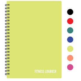 Fitness Log Book Plastic Cover Lime - Undated Workout Journal - A5 Size Thick Paper Strong Binding - Stylish and Minimalist Training Diary