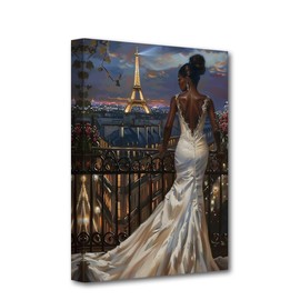 PBXBJY African American Wall Art Black Girl Canvas Art Black Woman in Paris Pictures Fashion Painting Poster Modern Artwork Living Room Girls Room Decor Frame (12.00" x 18.00")