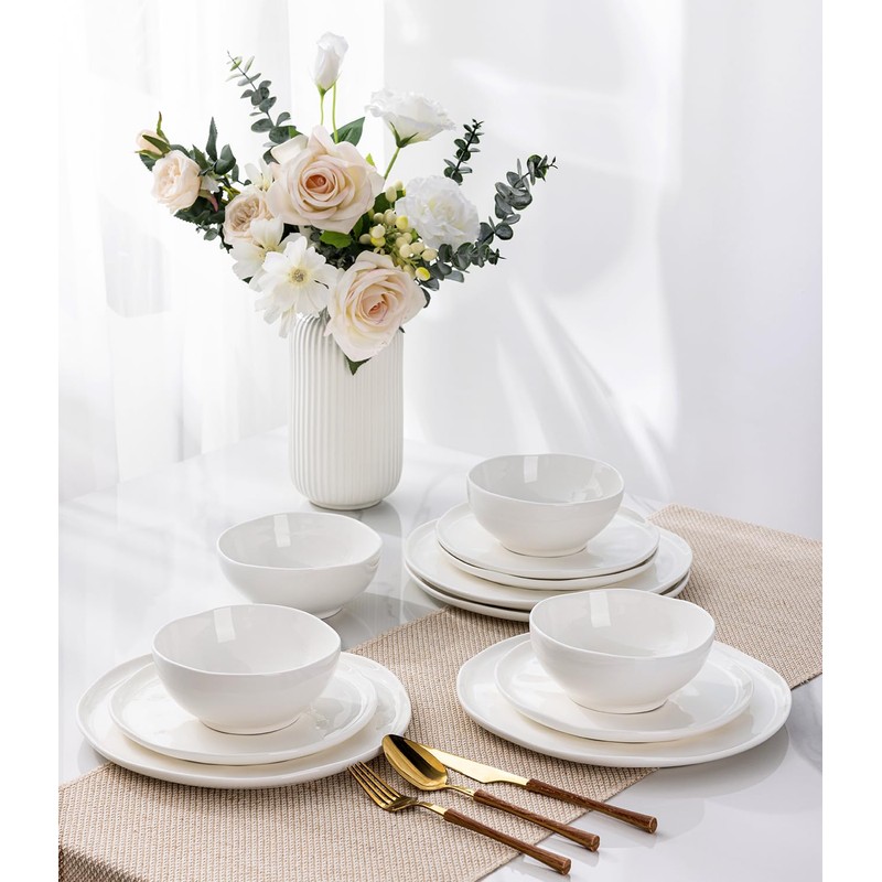 GBHOME Ceramic Dinnerware Sets for 4, 12 Pieces Porcelain Lightweight