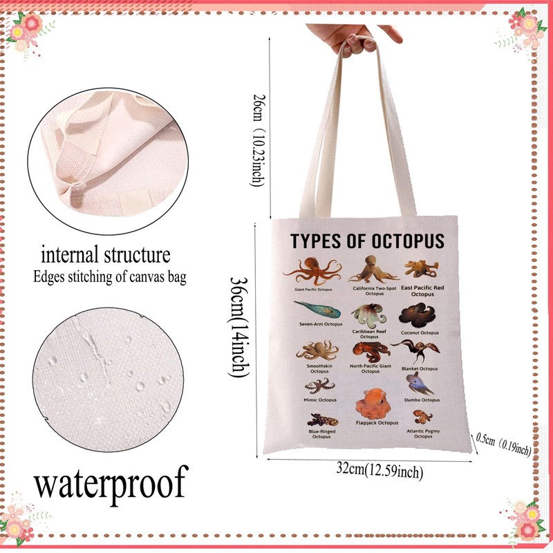 JYTAPP Octopus Tote Bag Octopus Lover Gifts Octopus Knowledge Canvas