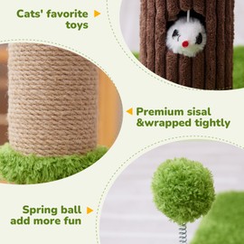 Woochpet 33" Tall Cat Scratching Post for Indoor Cats, Premium Sisal Scratch Posts with Cat Toys and Fun Mouse Holer for Cats at All Ages, Scratcher Tree with Reinforced Stable Base (Green)