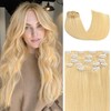 Honsoo Extensiones de cabello humano real con clip, rubio decolorado,