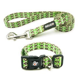 azuza Dog Collar and Leash Set, Fun Patterns, Adjustable Nylon Collar with Matching Leash for Small Medium and Large Dogs