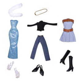 12 Clothes for Dolls Doll Clothes Fashion Dresses Tops Blouse Fashion Evening Dress Denim Skirts Set for 11.5 Inch Girls Dolls