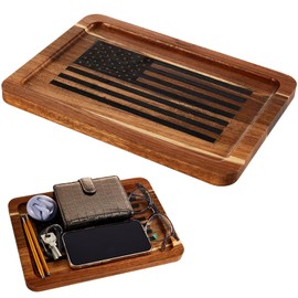 chiazllta American Flag Valet Tray for Men Dump EDC Tray Wood Catch All Organizer for Key Wallet Watches Phones Jewelry Decorative Dump Every Day Carry Bedside Holder Nightstand Table Entryway Holder